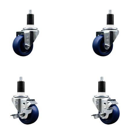 Service Caster 3.5'' SS Solid Poly Wheel Swivel 1-3/8'' Expanding Stem Caster Set 2 Brakes, 4PK SCC-SSEX20S3514-SPUS-2-TLB-2-138